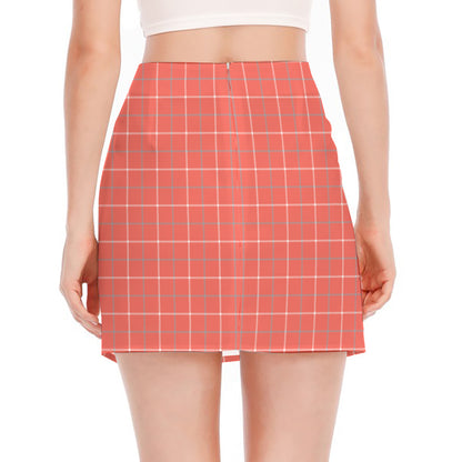 Pastel Red Tattersall Pattern Print Side Slit Mini Skirt