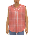 Pastel Red Tattersall Pattern Print Sleeveless Baseball Jersey