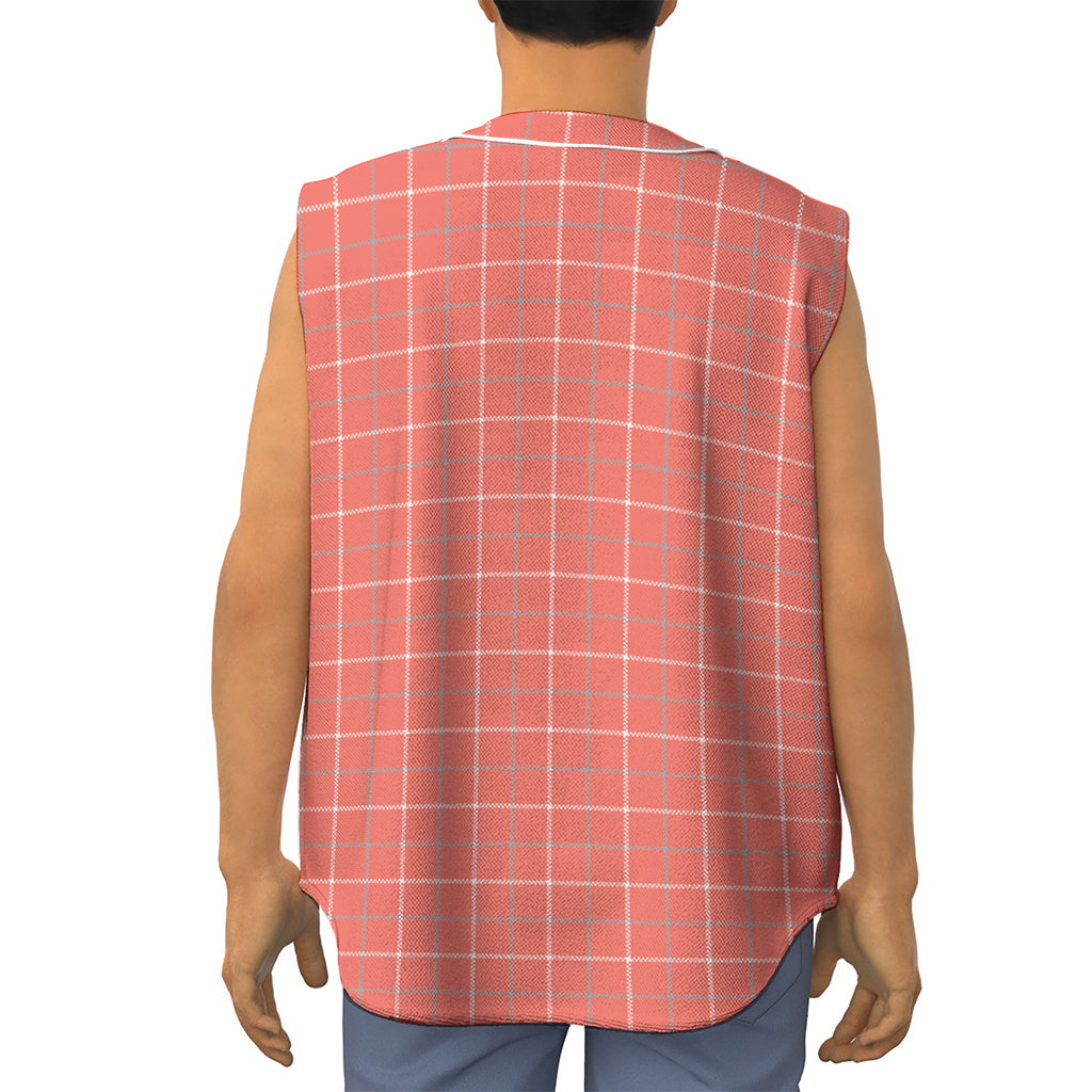 Pastel Red Tattersall Pattern Print Sleeveless Baseball Jersey