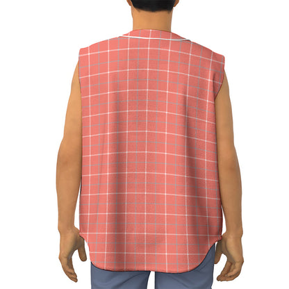 Pastel Red Tattersall Pattern Print Sleeveless Baseball Jersey