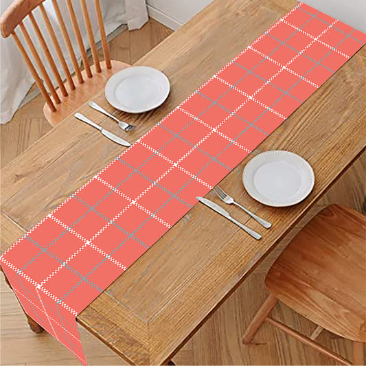 Pastel Red Tattersall Pattern Print Table Runner