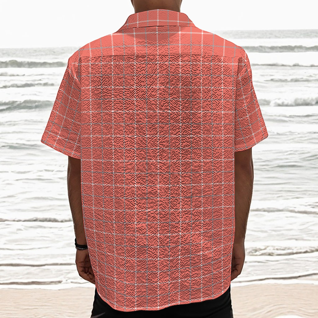 Pastel Red Tattersall Pattern Print Textured Short Sleeve Shirt