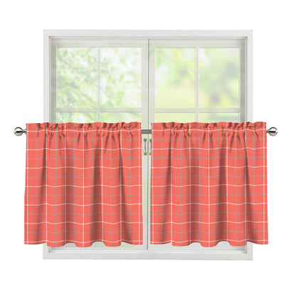 Pastel Red Tattersall Pattern Print Tier Curtains