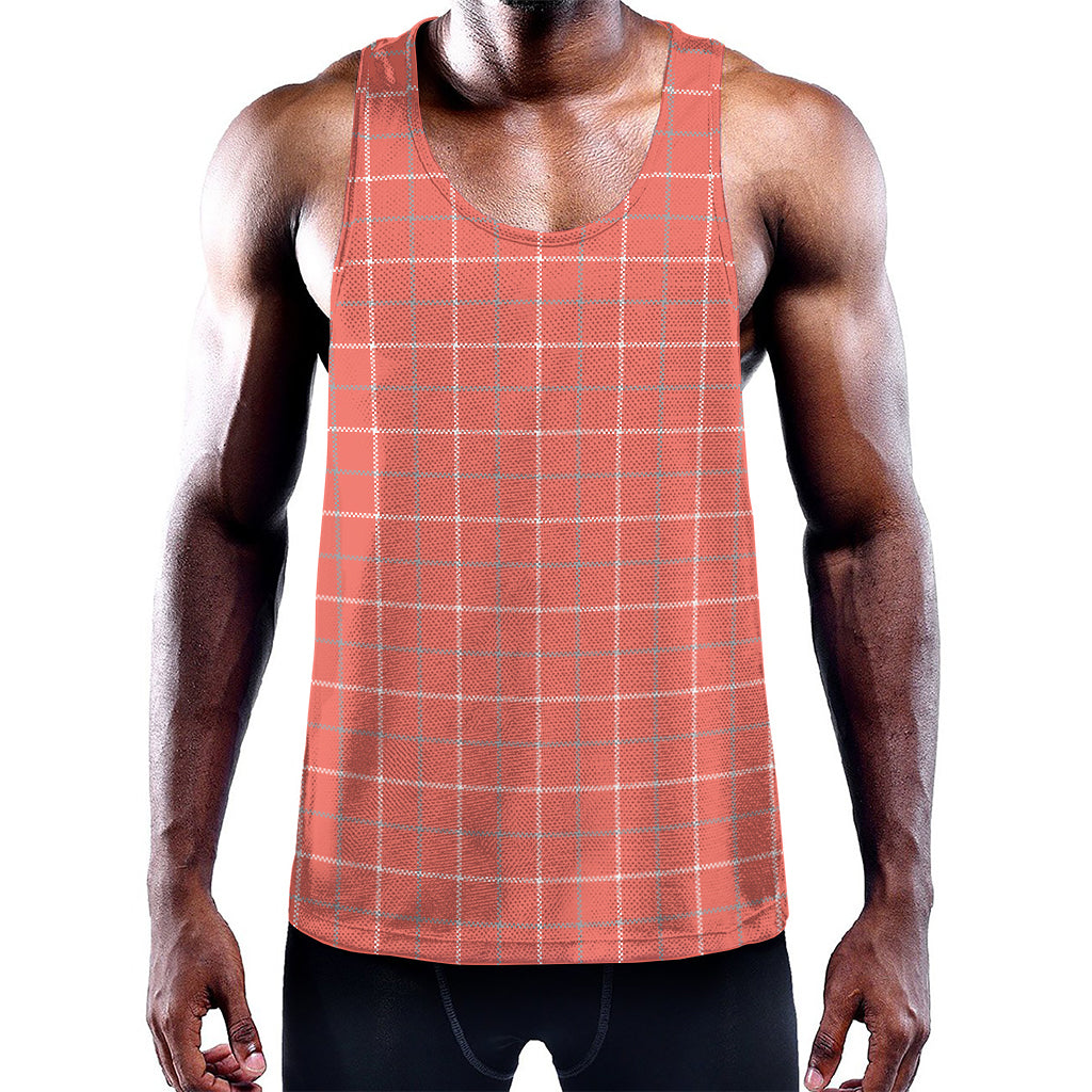 Pastel Red Tattersall Pattern Print Training Tank Top