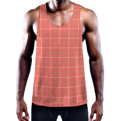 Pastel Red Tattersall Pattern Print Training Tank Top