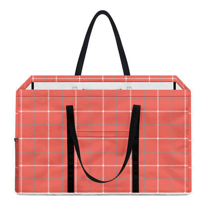 Pastel Red Tattersall Pattern Print Utility Tote Bag
