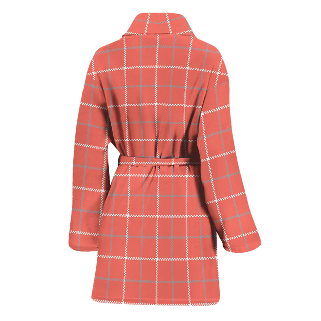 Pastel Red Tattersall Pattern Print Women's Bathrobe