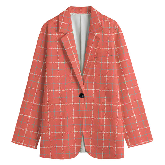 Pastel Red Tattersall Pattern Print Women's Blazer