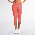 Pastel Red Tattersall Pattern Print Women's Capri Leggings
