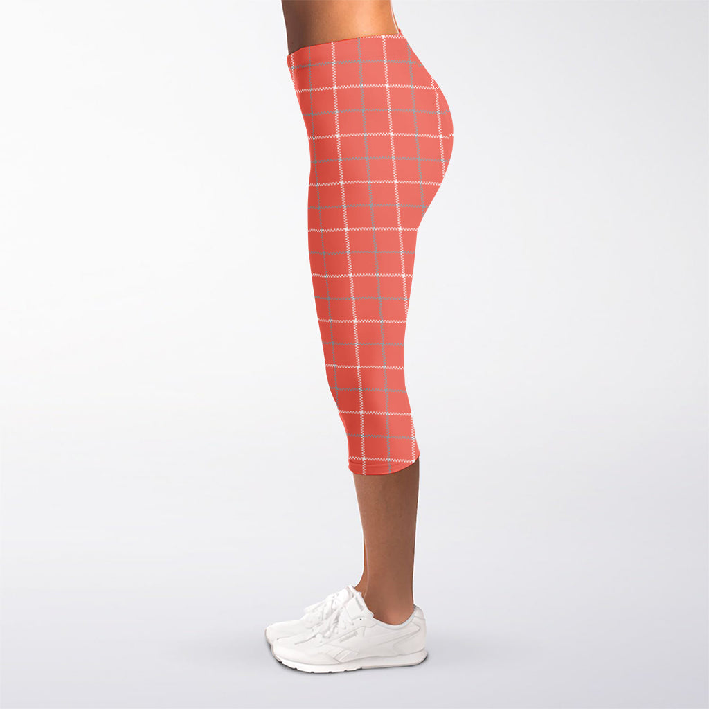 Pastel Red Tattersall Pattern Print Women's Capri Leggings