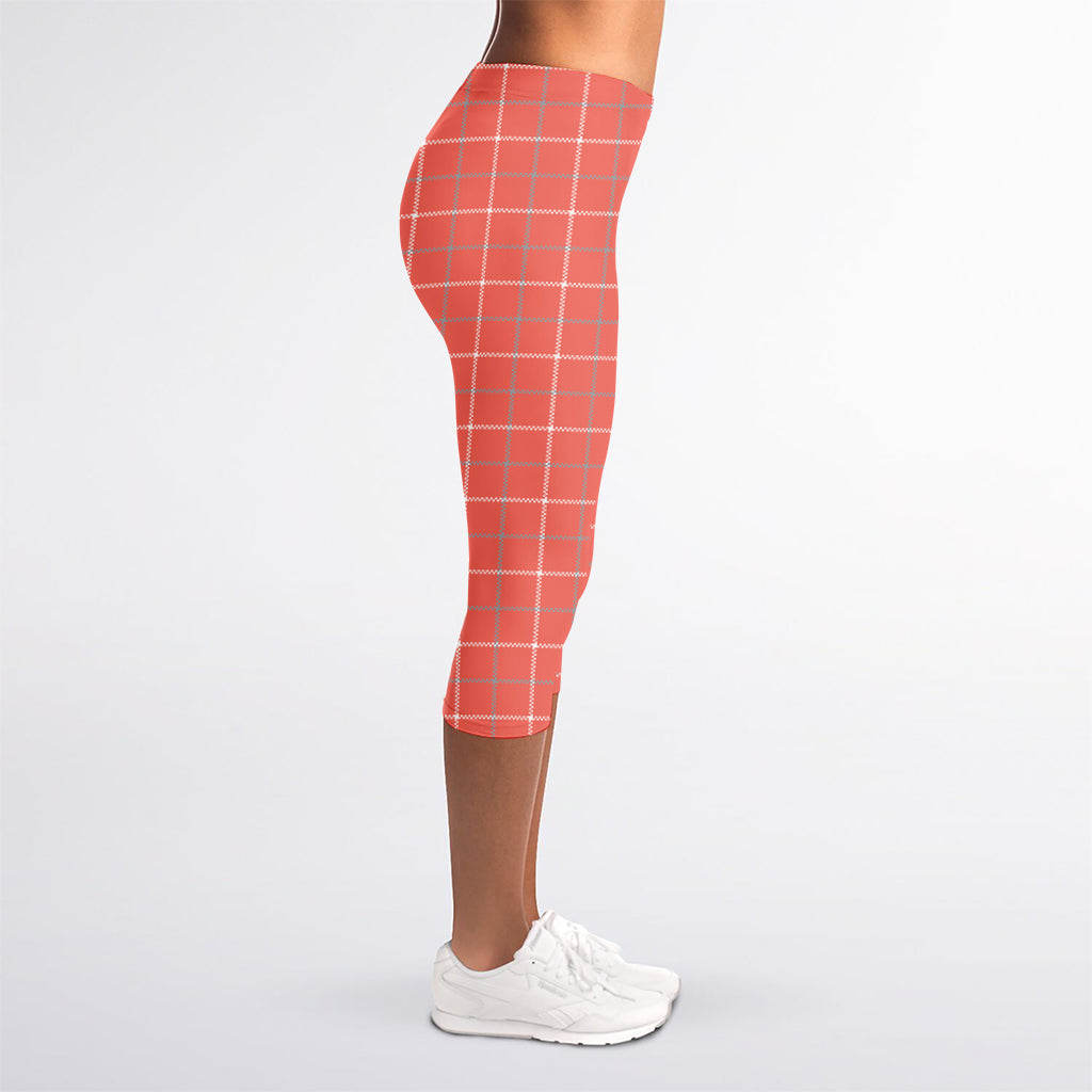Pastel Red Tattersall Pattern Print Women's Capri Leggings