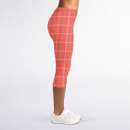 Pastel Red Tattersall Pattern Print Women's Capri Leggings