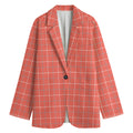 Pastel Red Tattersall Pattern Print Women's Cotton Blazer
