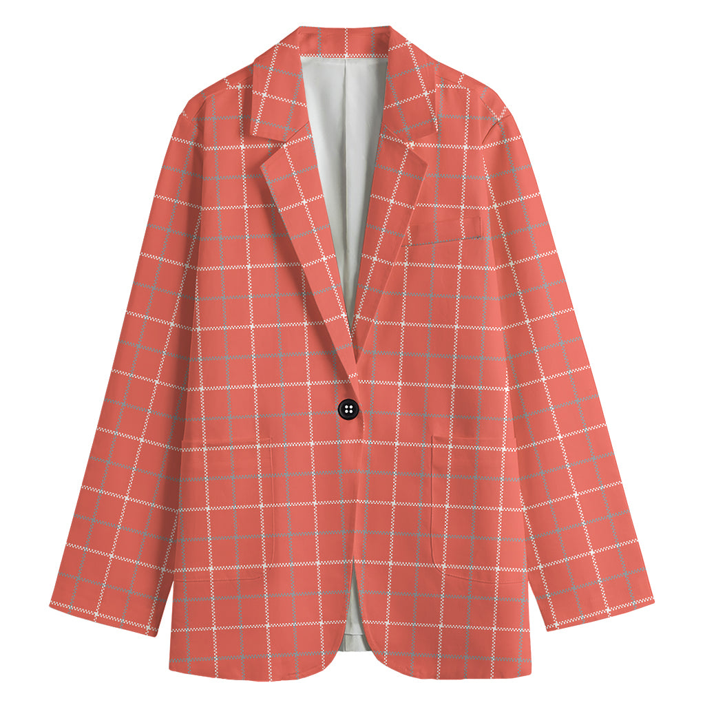 Pastel Red Tattersall Pattern Print Women's Cotton Blazer