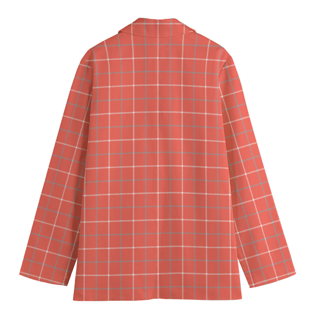 Pastel Red Tattersall Pattern Print Women's Cotton Blazer