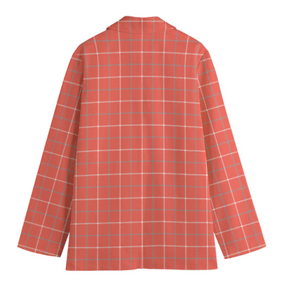 Pastel Red Tattersall Pattern Print Women's Cotton Blazer