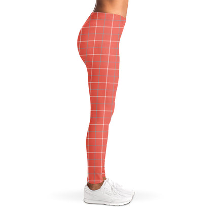 Pastel Red Tattersall Pattern Print Women's Leggings