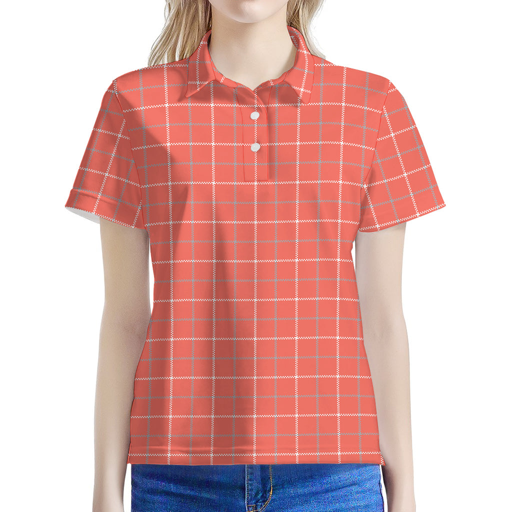 Pastel Red Tattersall Pattern Print Women's Polo Shirt