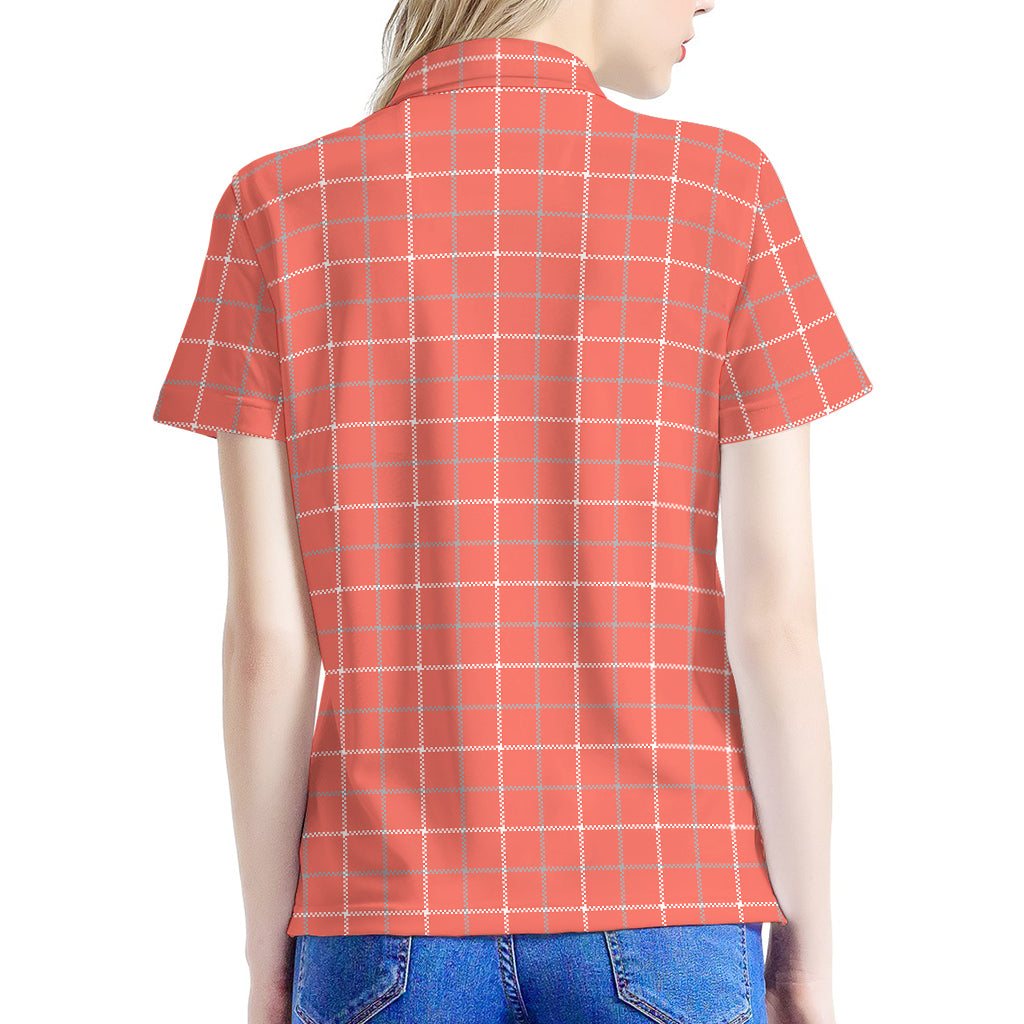 Pastel Red Tattersall Pattern Print Women's Polo Shirt