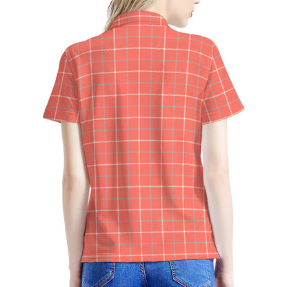 Pastel Red Tattersall Pattern Print Women's Polo Shirt