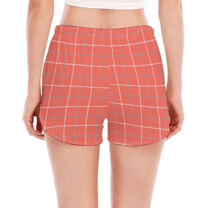 Pastel Red Tattersall Pattern Print Women's Split Running Shorts