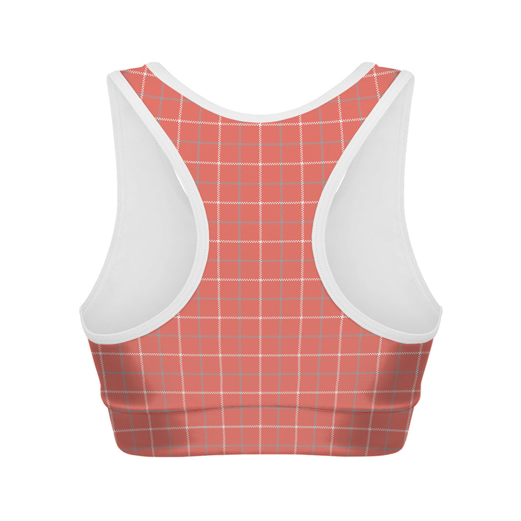 Pastel Red Tattersall Pattern Print Women's Sports Bra