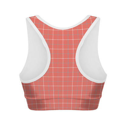 Pastel Red Tattersall Pattern Print Women's Sports Bra