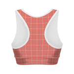 Pastel Red Tattersall Pattern Print Women's Sports Bra