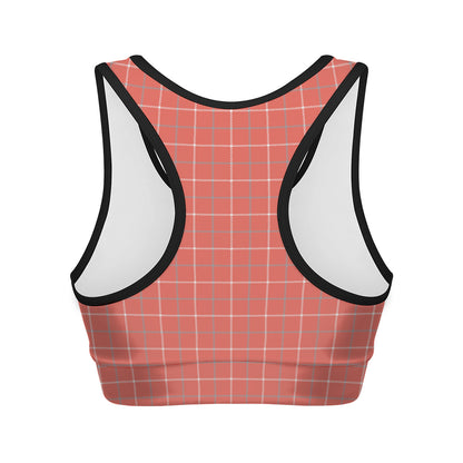 Pastel Red Tattersall Pattern Print Women's Sports Bra