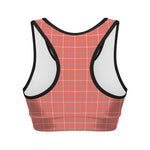 Pastel Red Tattersall Pattern Print Women's Sports Bra