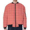 Pastel Red Tattersall Pattern Print Zip Sleeve Bomber Jacket