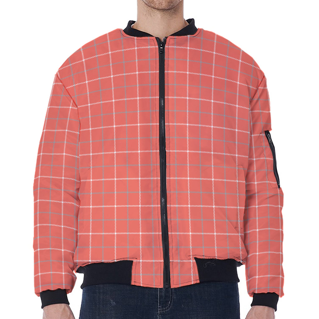 Pastel Red Tattersall Pattern Print Zip Sleeve Bomber Jacket