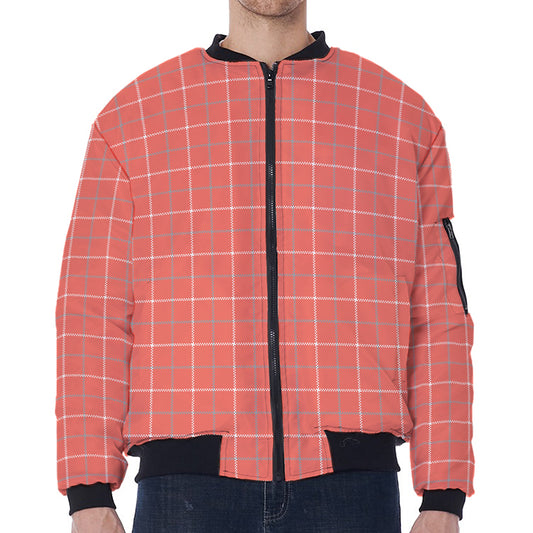 Pastel Red Tattersall Pattern Print Zip Sleeve Bomber Jacket