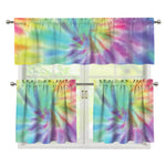 Pastel Spiral Tie Dye Print 3 Piece Kitchen Curtains