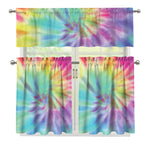 Pastel Spiral Tie Dye Print 3 Piece Kitchen Curtains