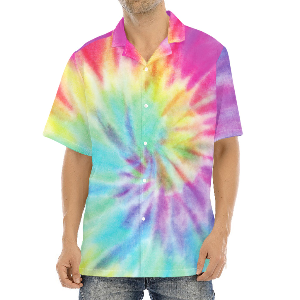 Pastel Spiral Tie Dye Print Aloha Shirt