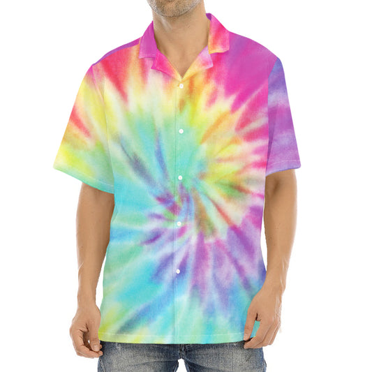 Pastel Spiral Tie Dye Print Aloha Shirt