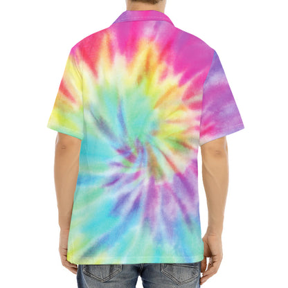 Pastel Spiral Tie Dye Print Aloha Shirt
