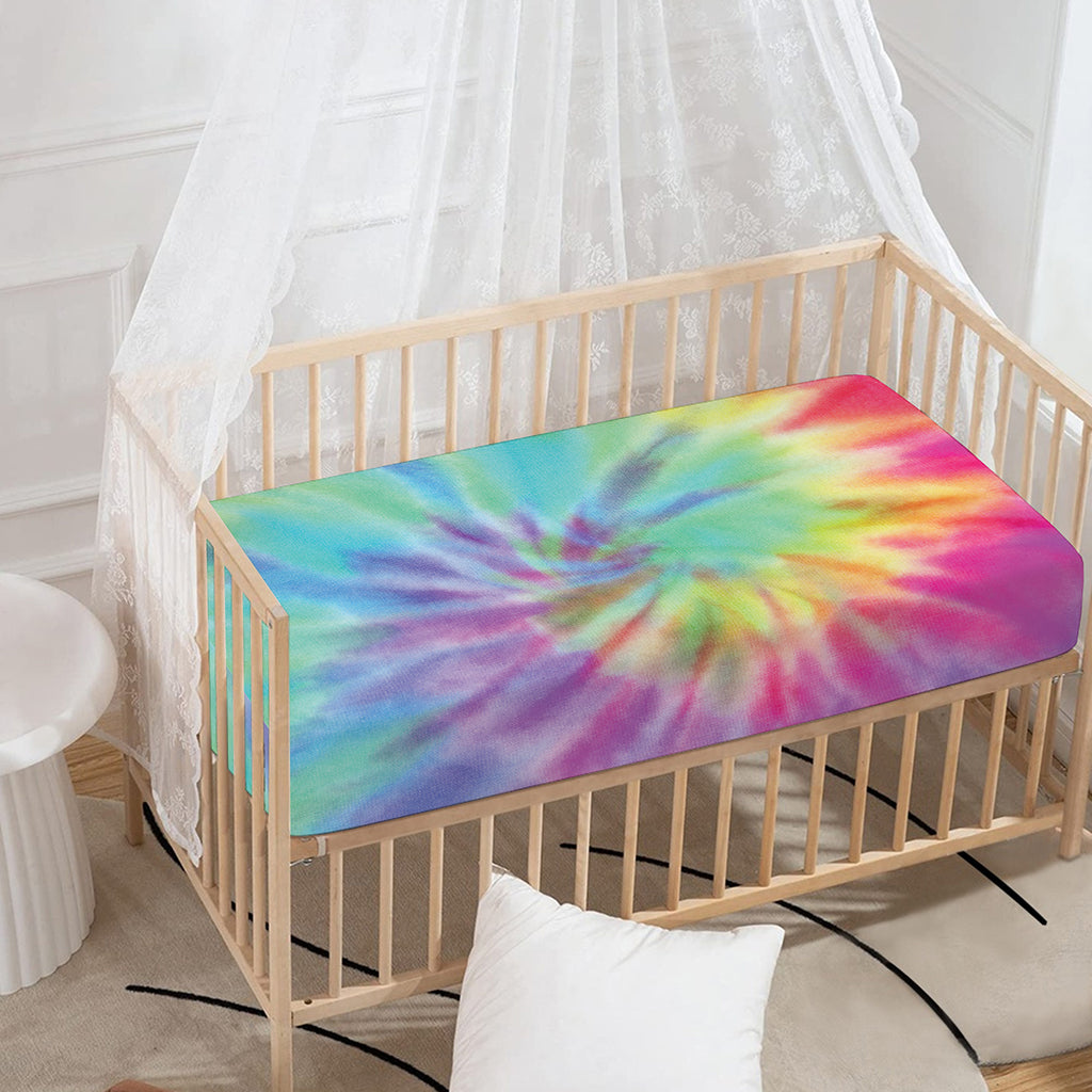 Pastel Spiral Tie Dye Print Baby Crib Sheet