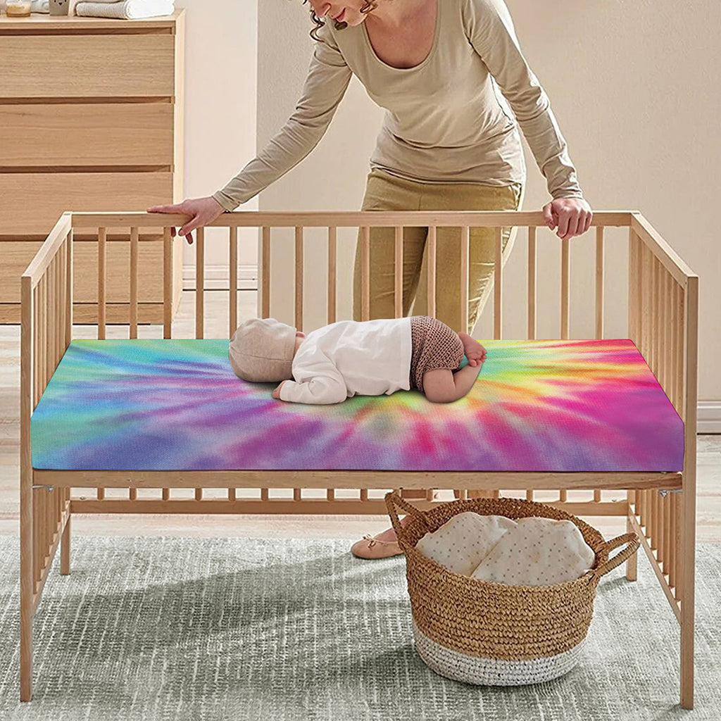 Pastel Spiral Tie Dye Print Baby Crib Sheet