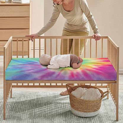 Pastel Spiral Tie Dye Print Baby Crib Sheet