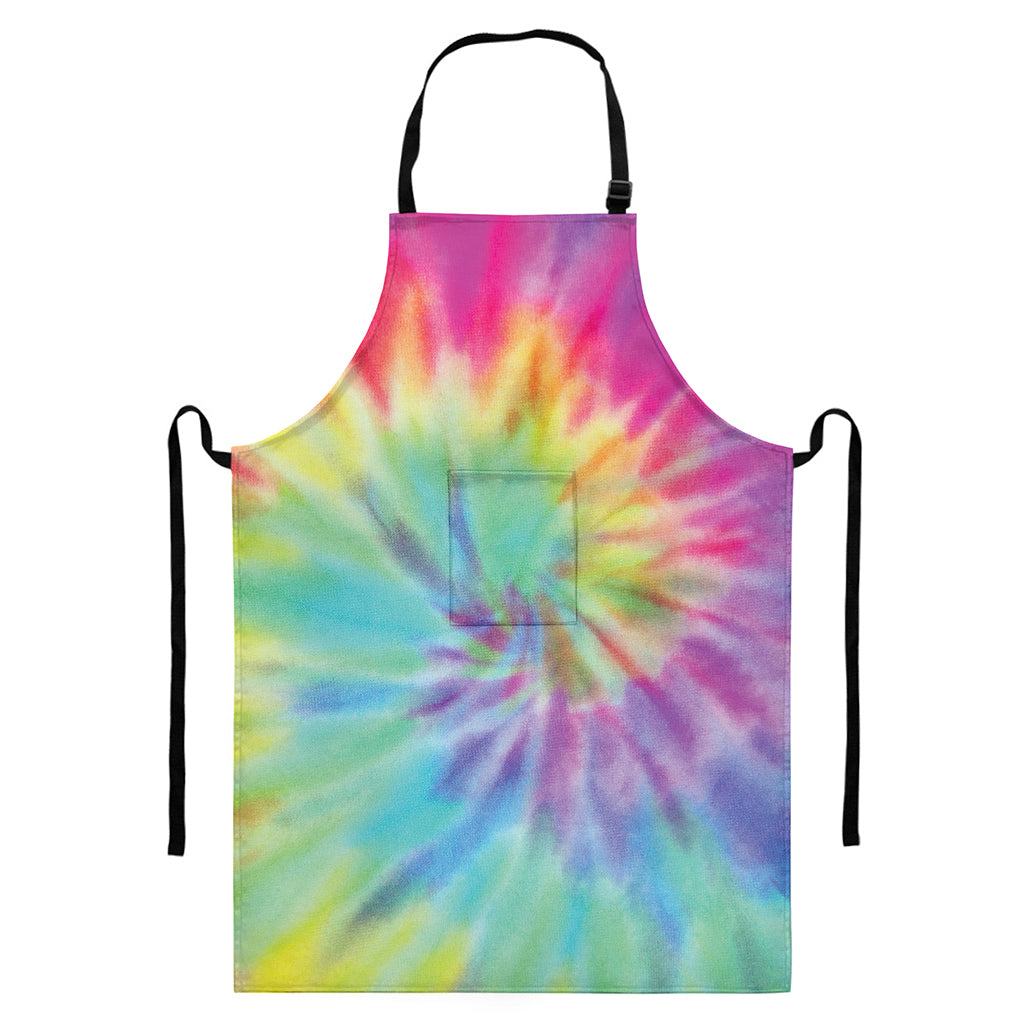 Pastel Spiral Tie Dye Print Bib Apron With Pocket