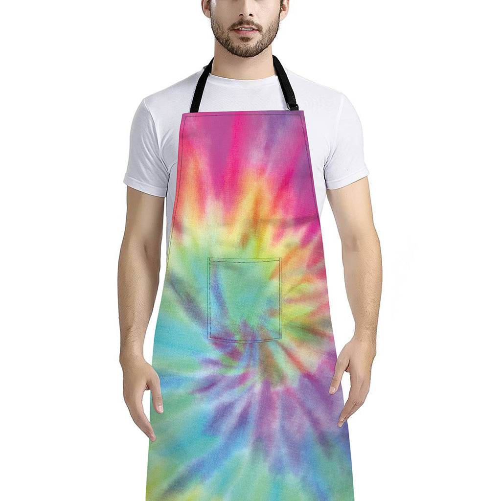 Pastel Spiral Tie Dye Print Bib Apron With Pocket