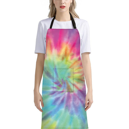 Pastel Spiral Tie Dye Print Bib Apron With Pocket