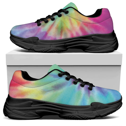 Pastel Spiral Tie Dye Print Black Chunky Shoes