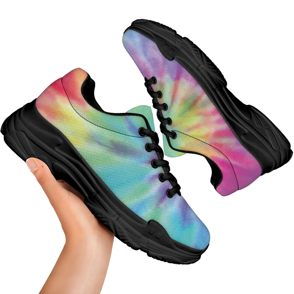 Pastel Spiral Tie Dye Print Black Chunky Shoes