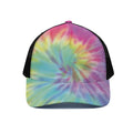 Pastel Spiral Tie Dye Print Black Mesh Trucker Hat