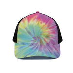 Pastel Spiral Tie Dye Print Black Mesh Trucker Cap