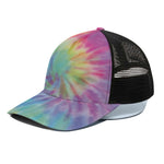 Pastel Spiral Tie Dye Print Black Mesh Trucker Cap