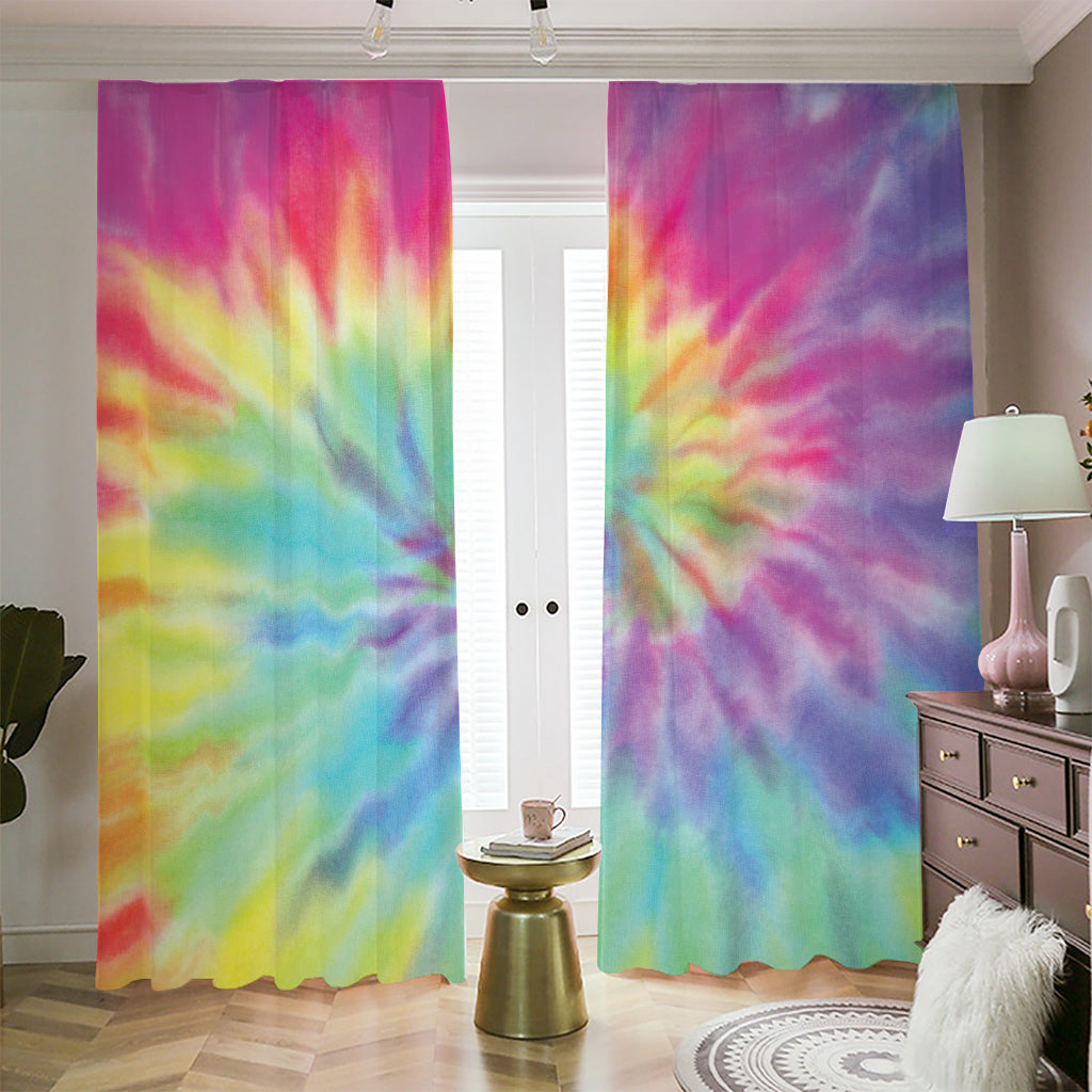 Pastel Spiral Tie Dye Print Blackout Pencil Pleat Curtains